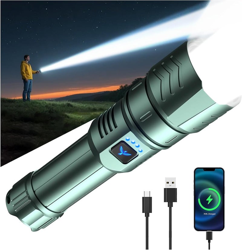 SkyFire LED Flashlight High Lumens,5000mAh Super Bright Rechargeable Flashlight,Zoomable,Four Modes,Waterproof Flash Light for Camping Essentials,Outdoor and Home Emergencies-Green - Image 1